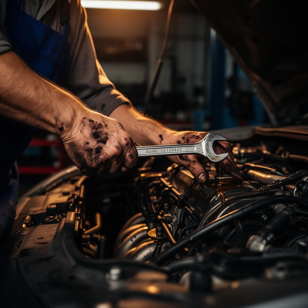 Mechanic working on engine